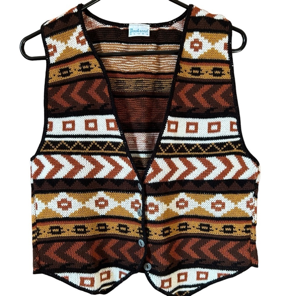 Vtg Backroad Blues Womens Western Aztec Print Ves… - image 1